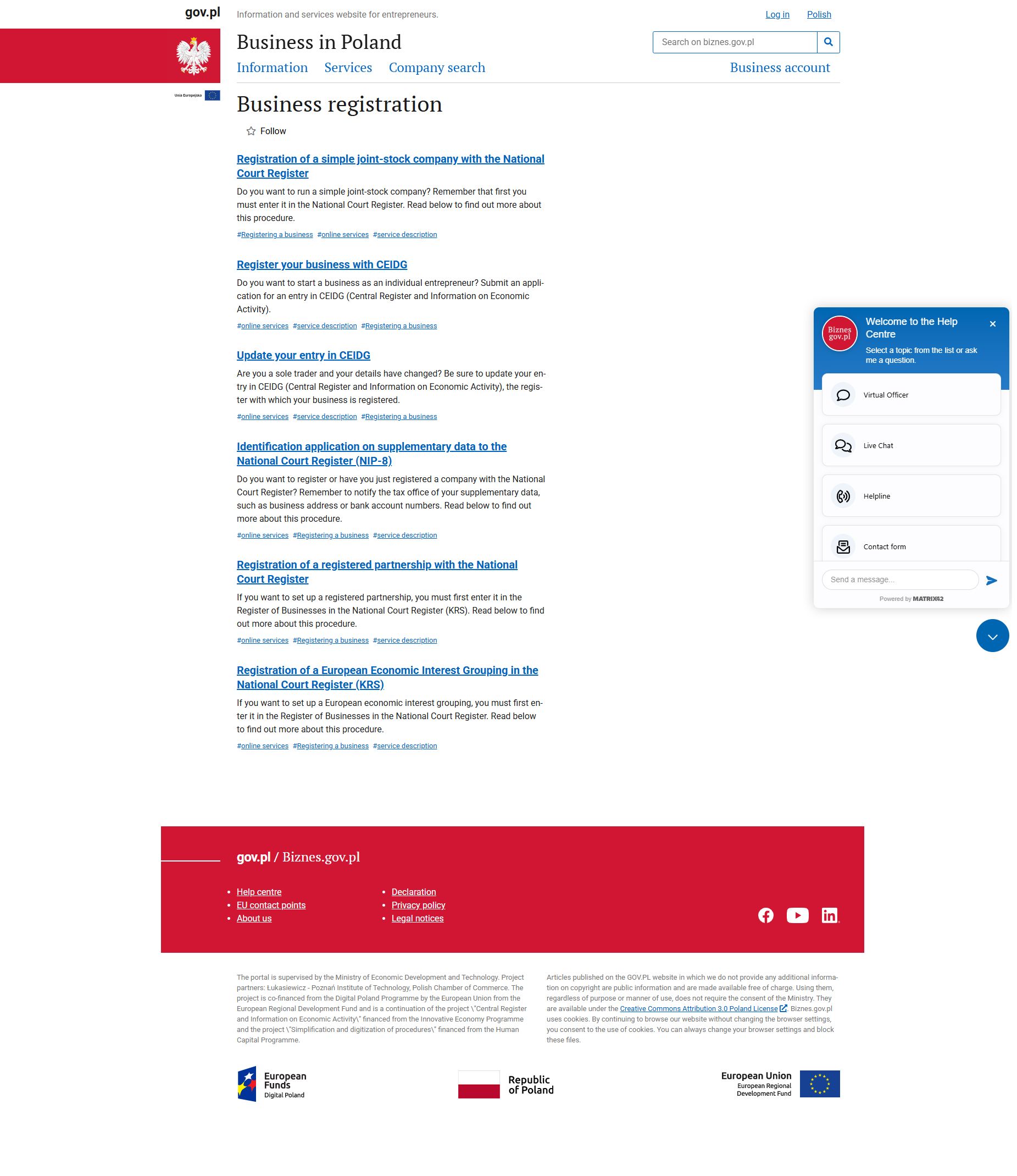 Biznes.gov.pl business registration services