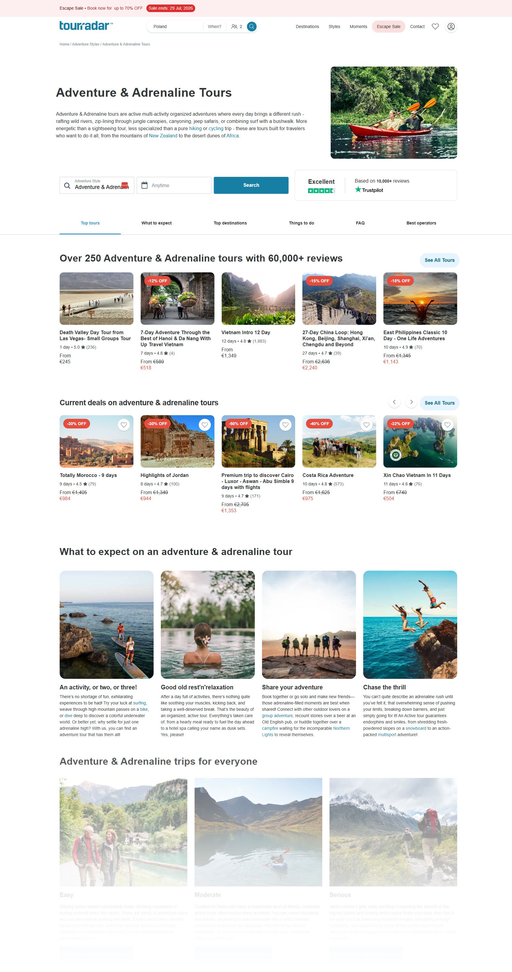 TourRadar homepage