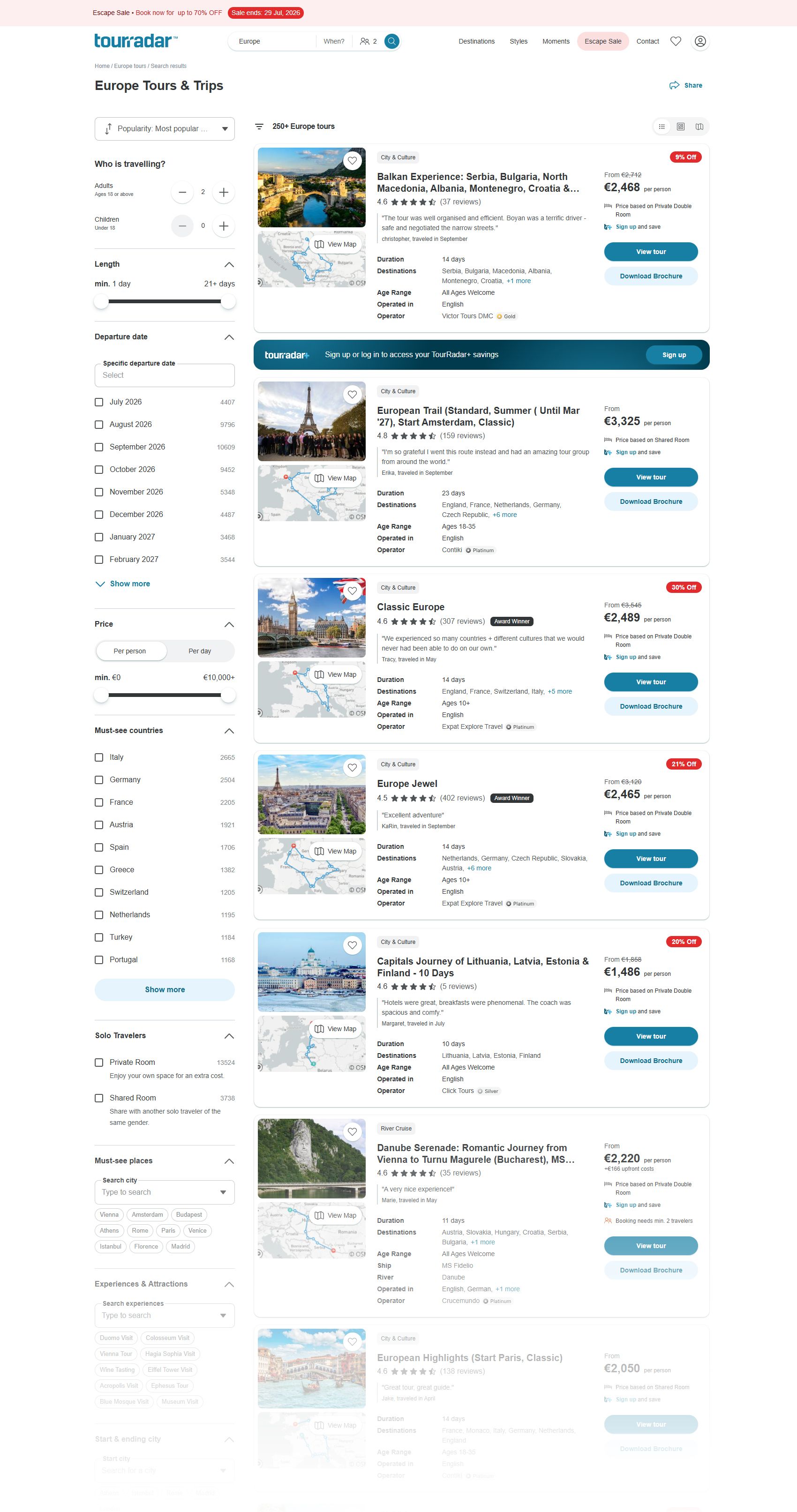 TourRadar tour search and listings